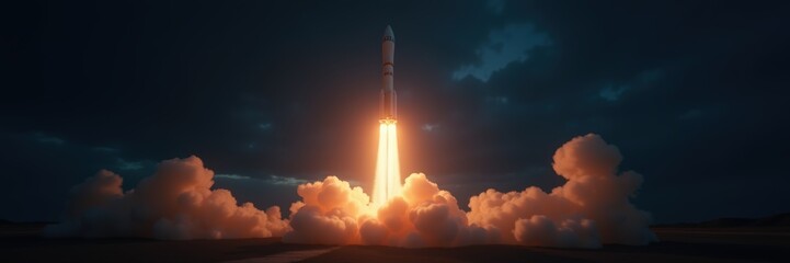 A stunning rocket launch illuminates the night sky, symbolizing innovation, exploration, and the future of space travel.