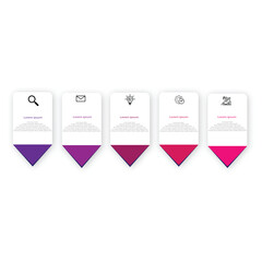 Business process infographic template. Five colourful graphic with numbers 5 steps.