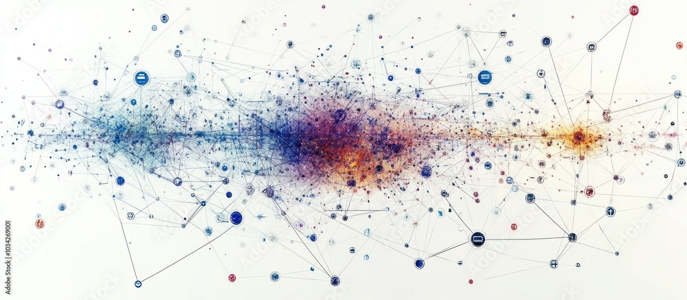 Aufkleber abstract network of colorful dots and lines.