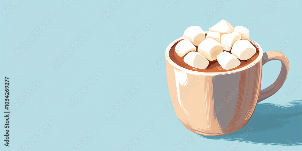 Poster Mug of hot cocoa topped with marshmallows, illustration art