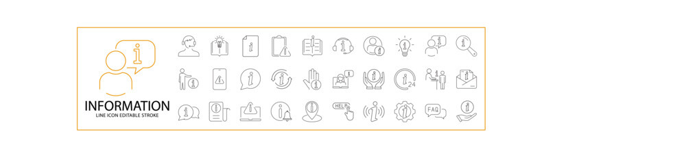 Information Icons. Set icon about information. Line icons related to information. Icon Set. Vector Illustration. Editable Stroke.