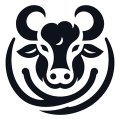 Black Cow Head Silhouette Vector Isolated on White Background	