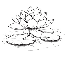 Lotus flower vector. Outline of a beautiful flower. Cartoon lotus flower, 