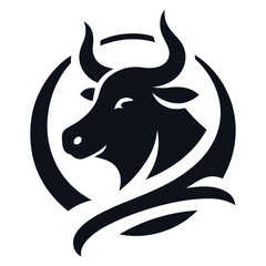 Black Cow Head Silhouette Vector Isolated on White Background	