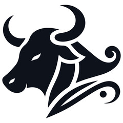 Black Cow Head Silhouette Vector Isolated on White Background	
