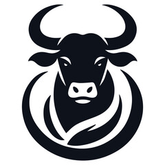 Black Cow Head Silhouette Vector Isolated on White Background	