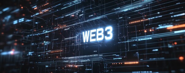 Digital grid with glowing "WEB3" text.
