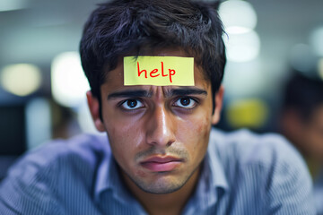 Frustrated young businessman seeking assistance in a modern office environment