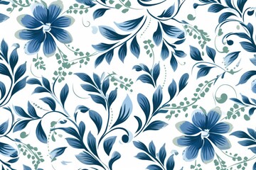 Modern geometric floral pattern with stylized blooms and leaves in a monochromatic color scheme set against a white background