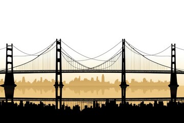 Obraz premium Suspension bridge silhouette with cables and towers, emphasizing the clean lines and engineering elegance, isolated on white background.