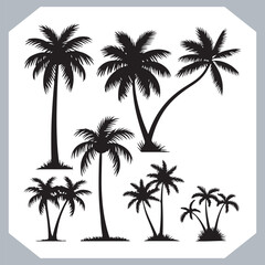 Logotype black simple palm tree vector silhouettes, Palm Trees Silhouette, Coconut Tree Silhouette on white background
