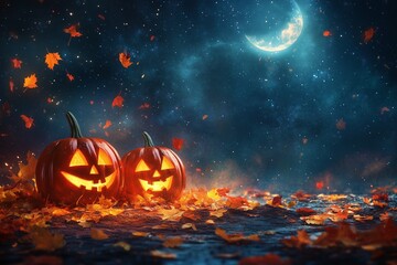 Fototapeta premium Halloween's Warm Glow: Festive Night Scene