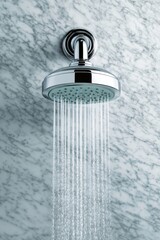 Luxurious Chrome Shower Head with Flowing Water in Modern Bathroom - Serene Spa Retreat Concept