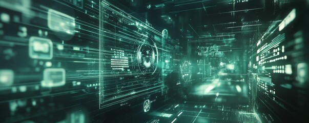 Fototapeta premium Abstract digital green data streams.