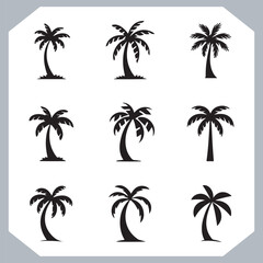 Logotype black simple palm tree vector silhouettes, Palm Trees Silhouette, Coconut Tree Silhouette on white background