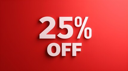 White '25% OFF' Promotional Sign on a Red Background with Copy Space