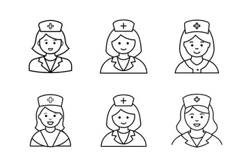 Fototapeta premium Nurse sets icon in line style vector on white and black background. 
