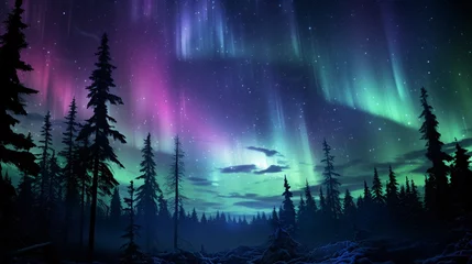 Fleecedeken met foto The aurora borealis creating a magical display over a forest clearing © somporn
