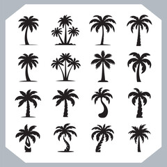 Logotype black simple palm tree vector silhouettes, Palm Trees Silhouette, Coconut Tree Silhouette on white background