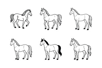 Line out horse sets icon, vector stock modern horse on white background.