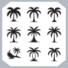 Logotype black simple palm tree vector silhouettes, Palm Trees Silhouette, Coconut Tree Silhouette on white background