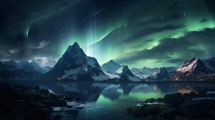The northern lights creating a magical display over a mountainous landscape