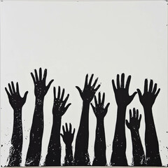 Fototapeta premium A black and white stencil art depicting many hands reaching up, creating an abstract representation of unity