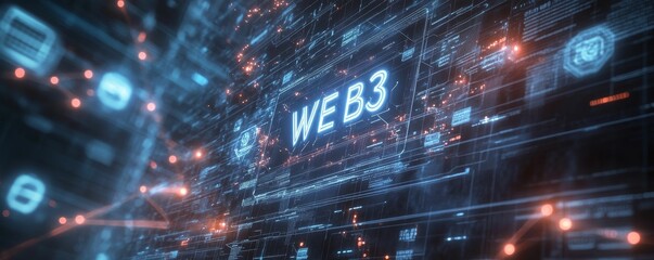 Obraz premium Digital web3 interface with glowing lights.