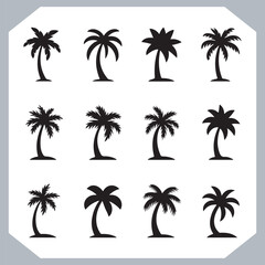 Fototapeta premium Logotype black simple palm tree vector silhouettes, Palm Trees Silhouette, Coconut Tree Silhouette on white background