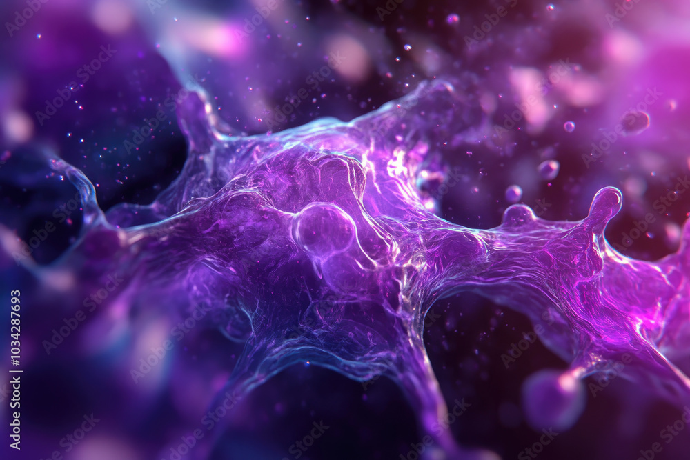 Poster purple neural cell illustration, vibrant depiction of interconnected neurons, showcasing intricate s
