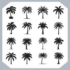 Logotype black simple palm tree vector silhouettes, Palm Trees Silhouette, Coconut Tree Silhouette on white background