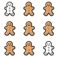 Outline icon set of cute gingerbread man cookie