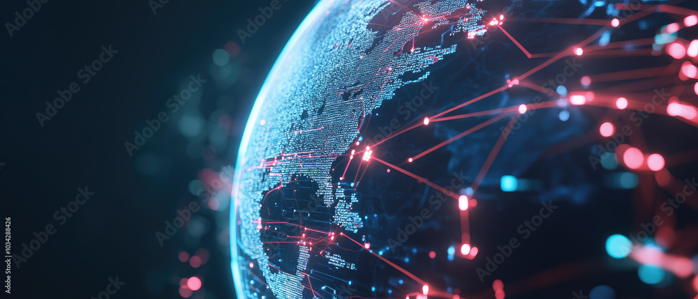 Poster futuristic digital globe illustrating global interconnectivity for technology operation tutorials