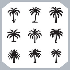 Logotype black simple palm tree vector silhouettes, Palm Trees Silhouette, Coconut Tree Silhouette on white background