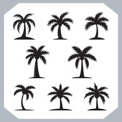 Logotype black simple palm tree vector silhouettes, Palm Trees Silhouette, Coconut Tree Silhouette on white background
