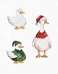 Christmas Goose in Scarf: Watercolor Holiday Illustration