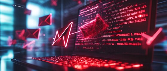 Email warning about a computer virus bold red warning taking over the inbox with messages flashing underneath invasive red alert spreading across the screen as digital threats escalate