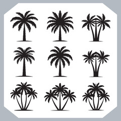 Logotype black simple palm tree vector silhouettes, Palm Trees Silhouette, Coconut Tree Silhouette on white background