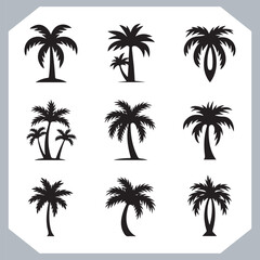 Logotype black simple palm tree vector silhouettes, Palm Trees Silhouette, Coconut Tree Silhouette on white background