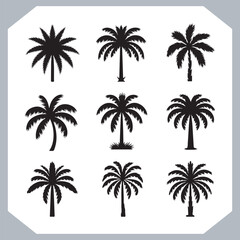Logotype black simple palm tree vector silhouettes, Palm Trees Silhouette, Coconut Tree Silhouette on white background