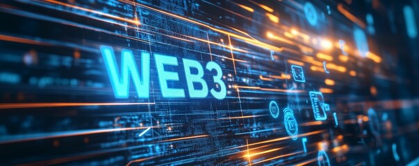"WEB3" in neon blue on digital background.