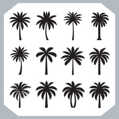 Logotype black simple palm tree vector silhouettes, Palm Trees Silhouette, Coconut Tree Silhouette on white background