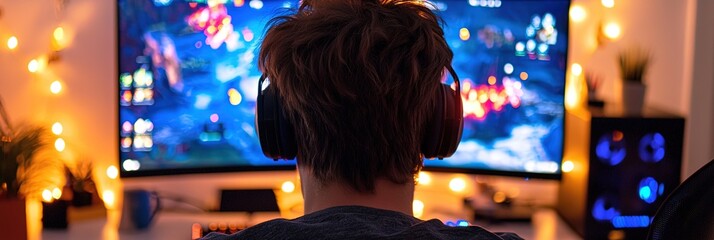 teen playing video games on computer