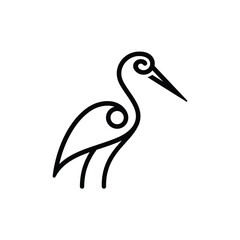 Heron Bird Simple Line Logo Design 