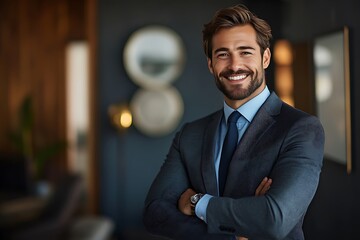 Confident Executive in Formal Attire, Relaxed and Stylish.