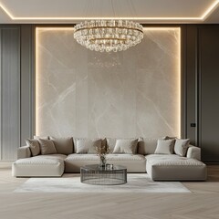 Luxury Large Living Room with Sofa and Chandelier