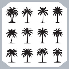 Logotype black simple palm tree vector silhouettes, Palm Trees Silhouette, Coconut Tree Silhouette on white background
