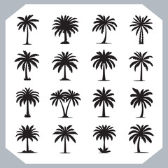 Logotype black simple palm tree vector silhouettes, Palm Trees Silhouette, Coconut Tree Silhouette on white background