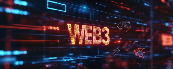 Obraz premium Red glowing Web3 text on digital screen.