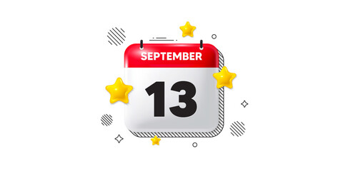 Calendar date of September 3d icon. 13th day of the month icon. Event schedule date. Meeting appointment time. 13th day of September. Calendar month date banner. Day or Monthly page. Vector